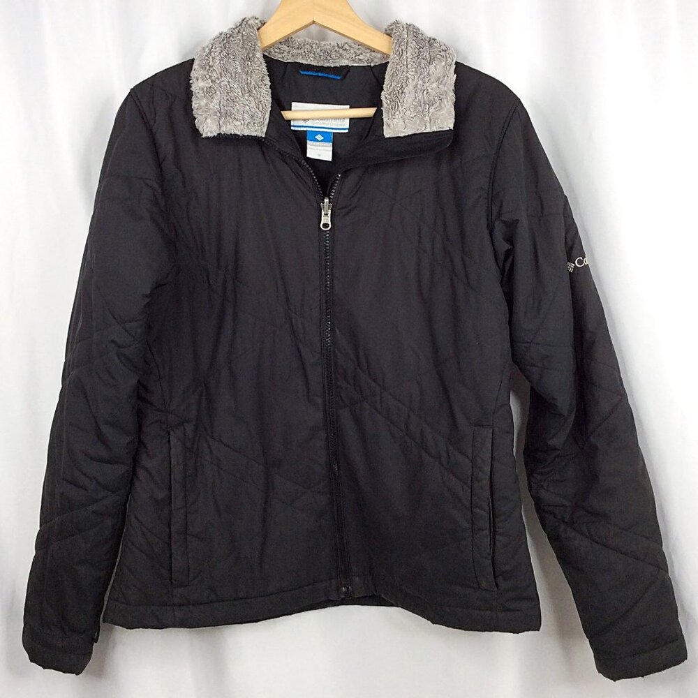 Columbia Interchange Puffer Jacket Women's Size Medium Black Fleece Lined Collar